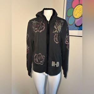 Harley Davidson Vintage Black Women's Full Zip Embellished Hoodie Size L